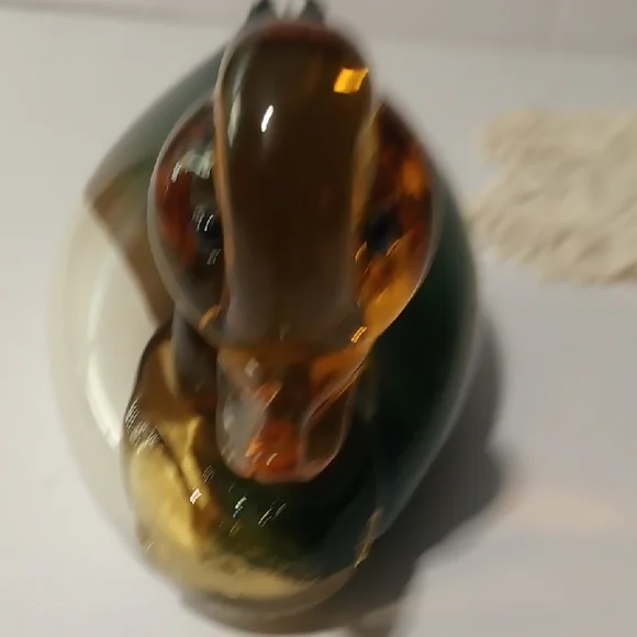Murano Glass Duck Figurine - Green and Amber - Picture 5 of 13